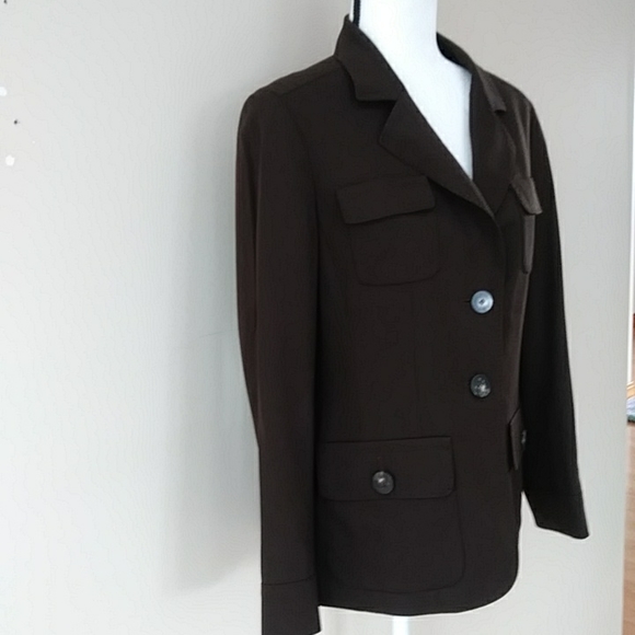 Talbots Stretch Wool Lined Two Button Blazer 10P Brown - Picture 9 of 16